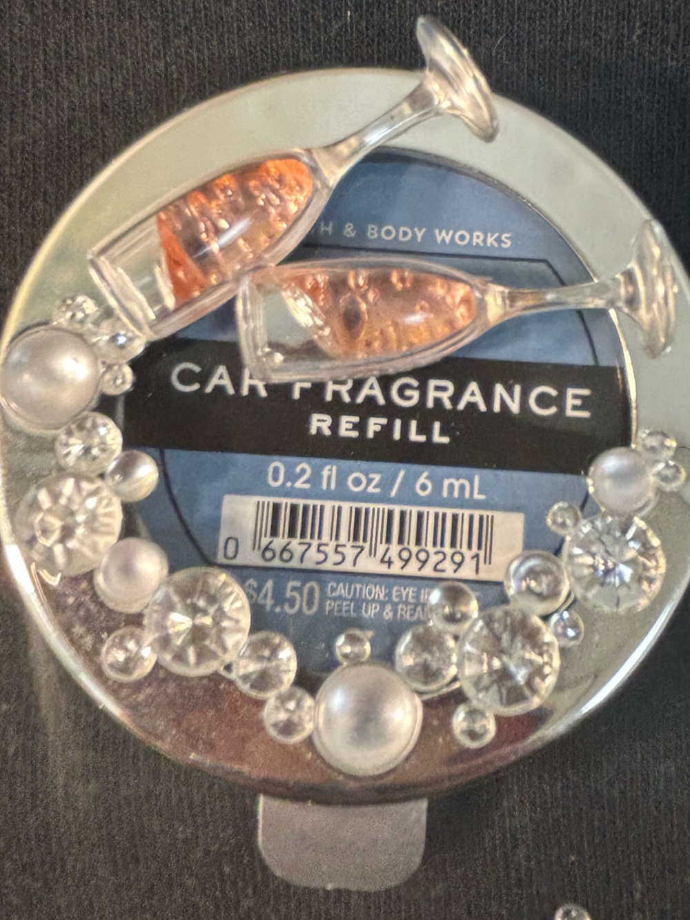 Bath & Body Works Champagne Car Fragrance Clip with unused Midnight Snow refill
